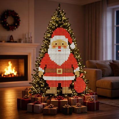 Albero di Natale con luci LED smart che formano un Babbo Natale in salotto