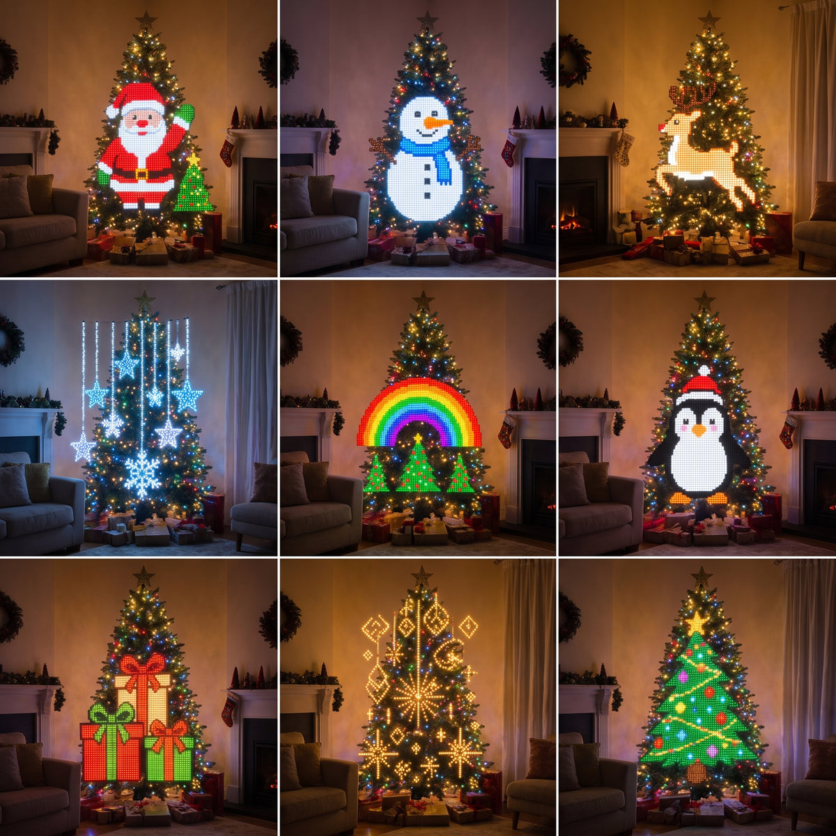 Nove animazioni natalizie sull'albero con luci LED smart