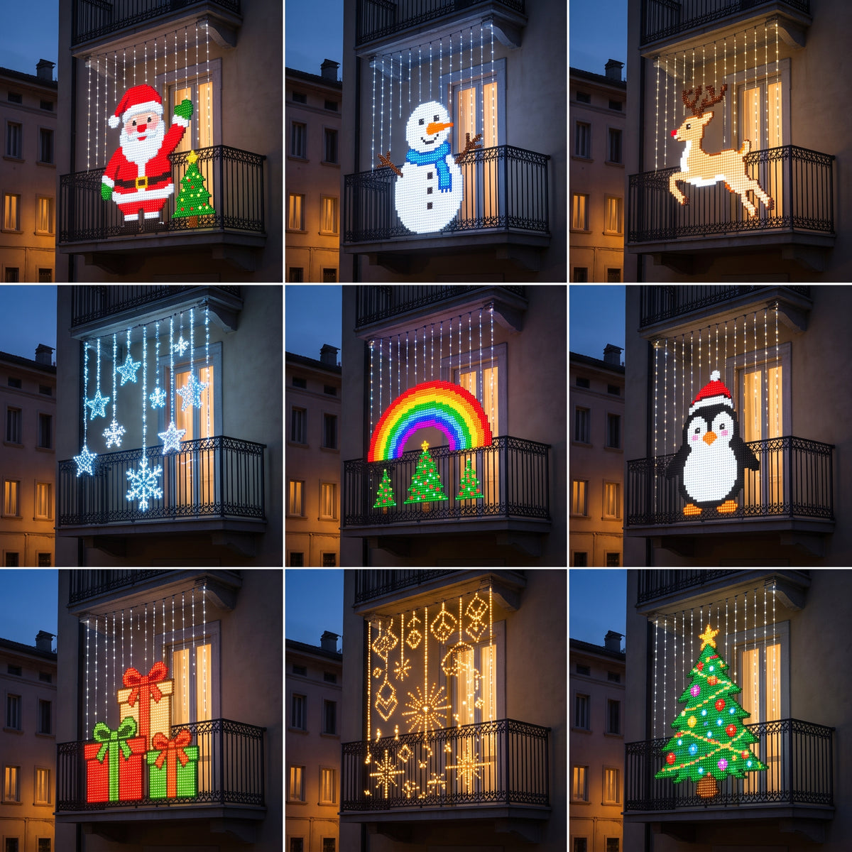 Nove animazioni natalizie sulla tenda LED
